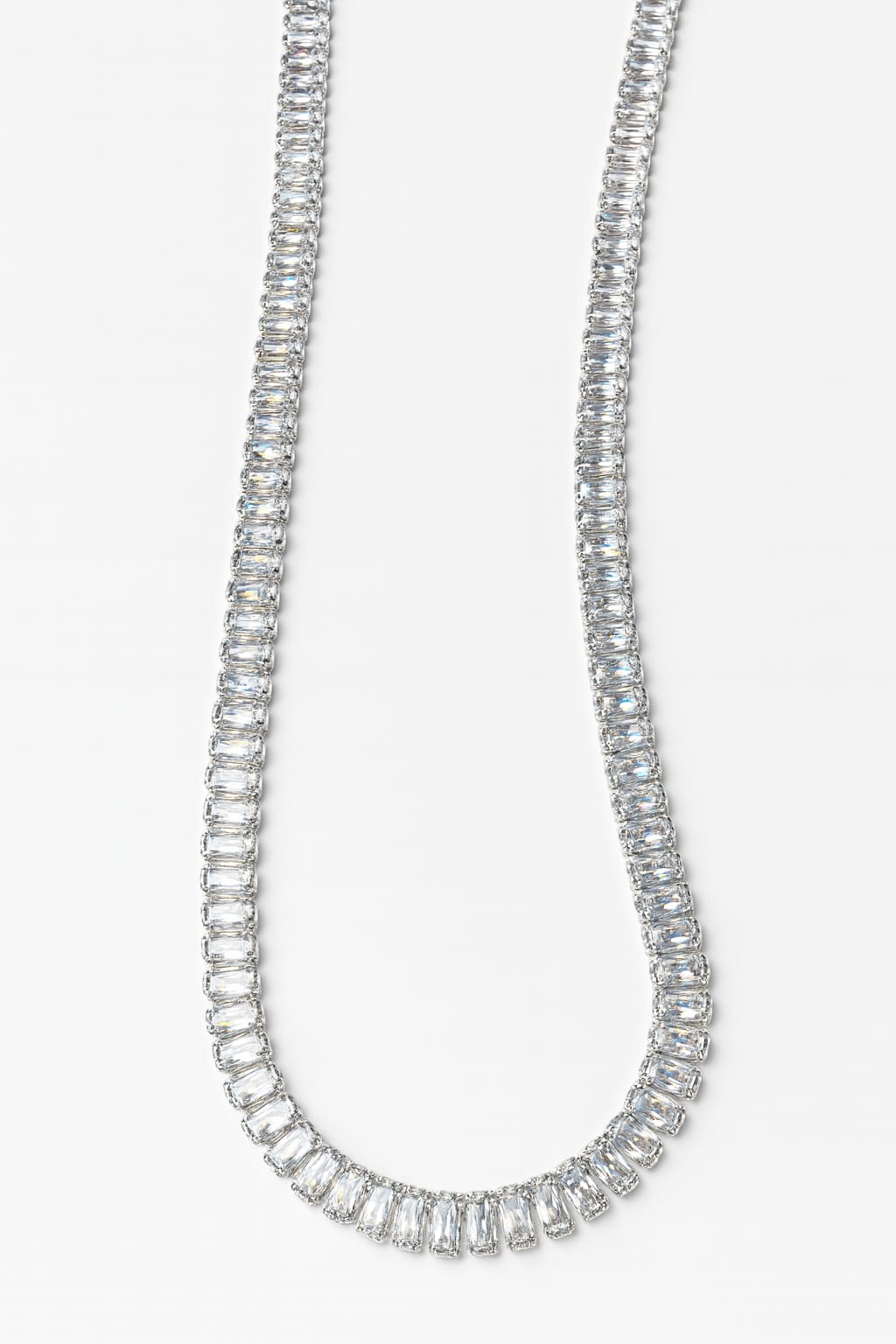 Platinum Tennis Necklace with Crystal Zircon Stones – Silver