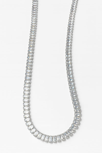 Platinum Tennis Necklace with Crystal Zircon Stones – Silver