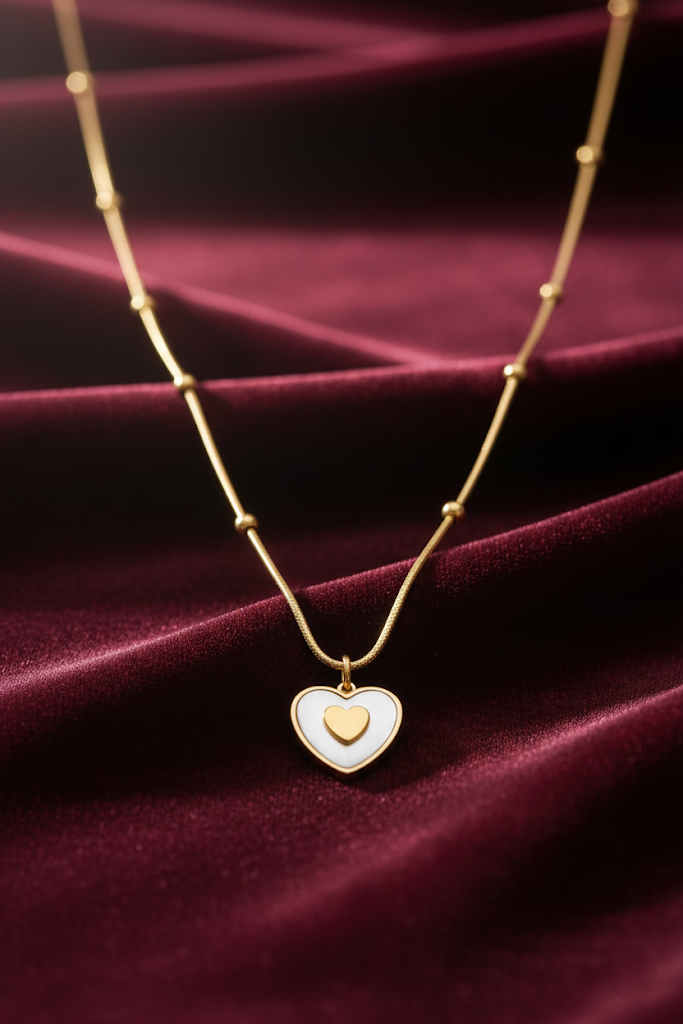 Stainless Steel Double Heart Pendant Necklace – Gold