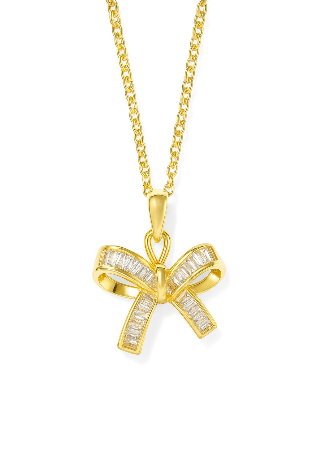 Stainless Steel Crystal Bow Pendant Necklace – Gold