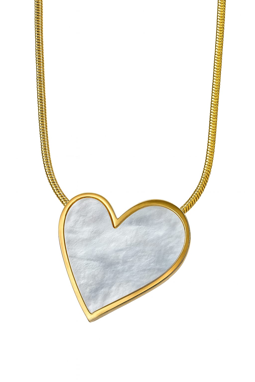 Stainless Steel Heart Pendant Necklace with Shell Inlay – Gold
