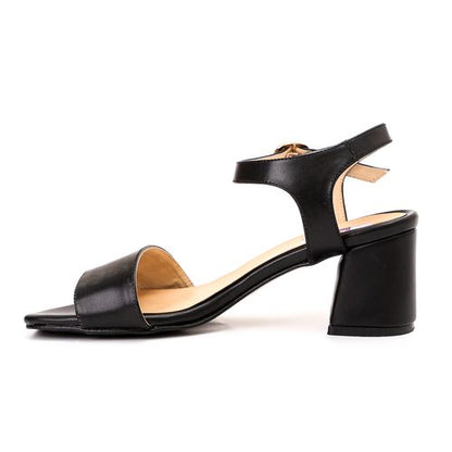 Faux Leather Square-Toe Block Heel Sandals - Gold