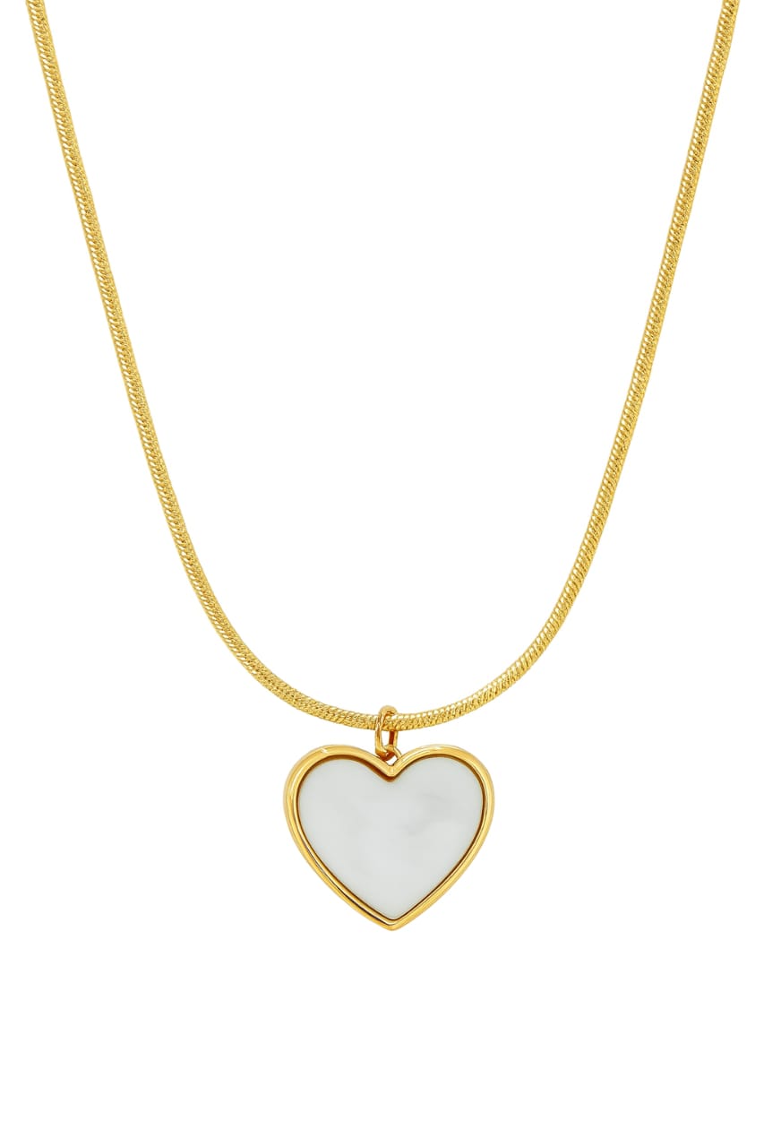 Stainless Steel White Heart Pendant Necklace – Gold