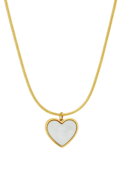Stainless Steel White Heart Pendant Necklace – Gold
