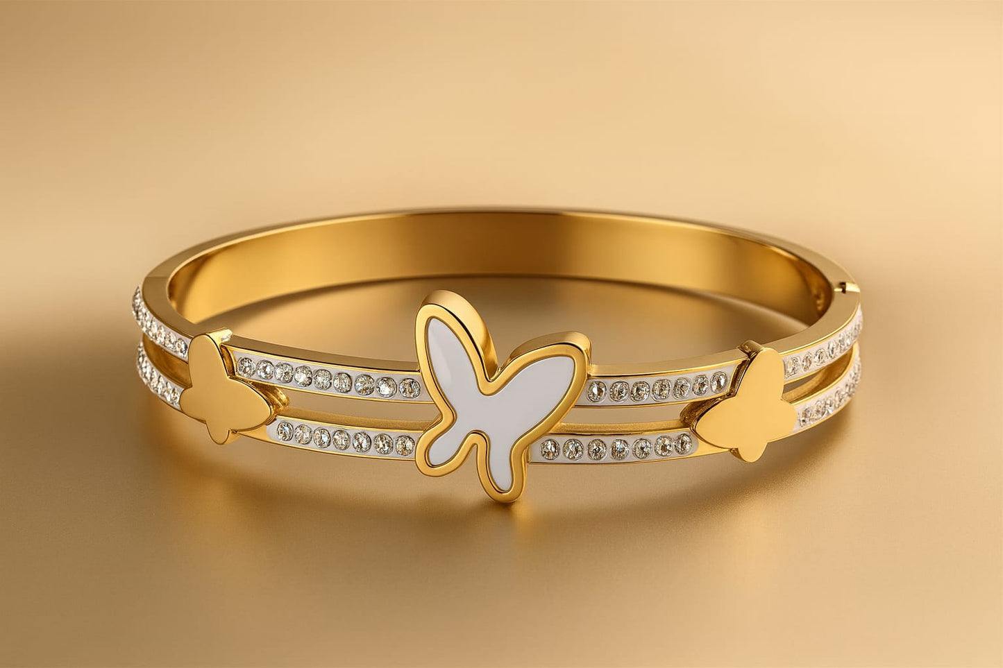 Stainless Steel Butterfly Bracelet – Gold & White