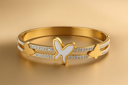 Stainless Steel Butterfly Bracelet – Gold & White