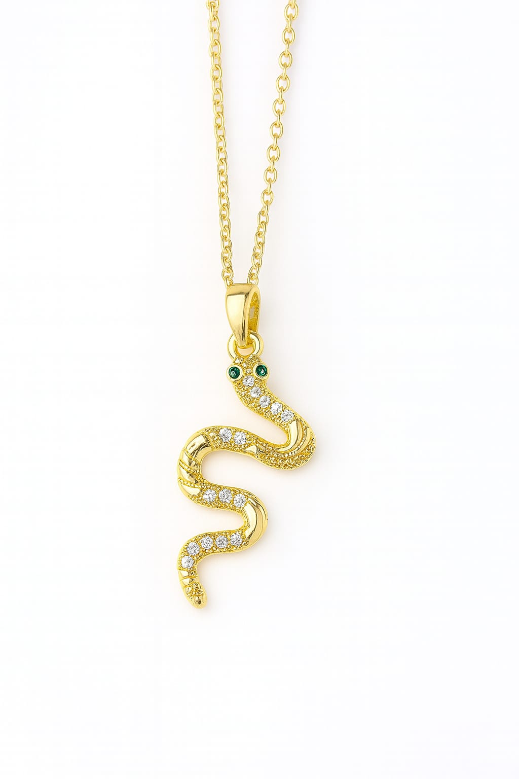 Stainless Steel Crystal Snake Pendant Necklace – Gold