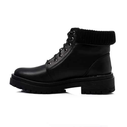 Faux Leather Ankle Combat Boots – Black