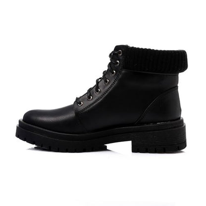 Faux Leather Ankle Combat Boots – Black