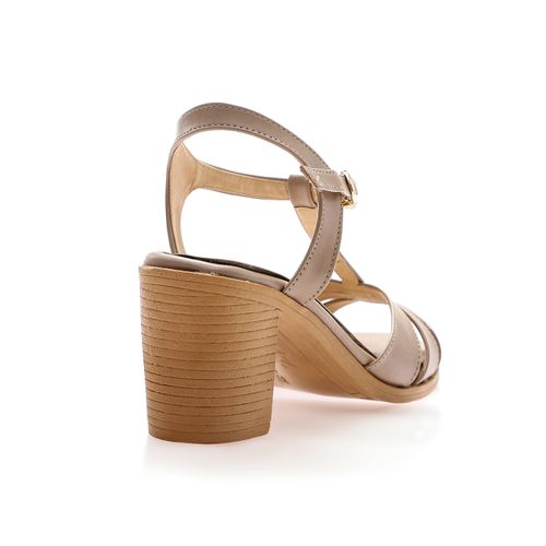 Faux Leather T-Strap Block Heel Sandal - Coffee