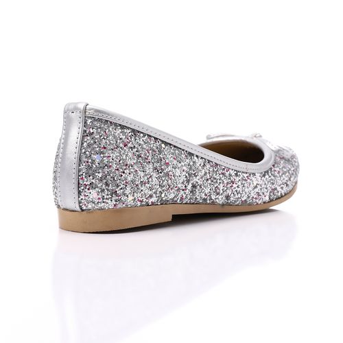Faux Leather Glitter Ballet Flats - Silver