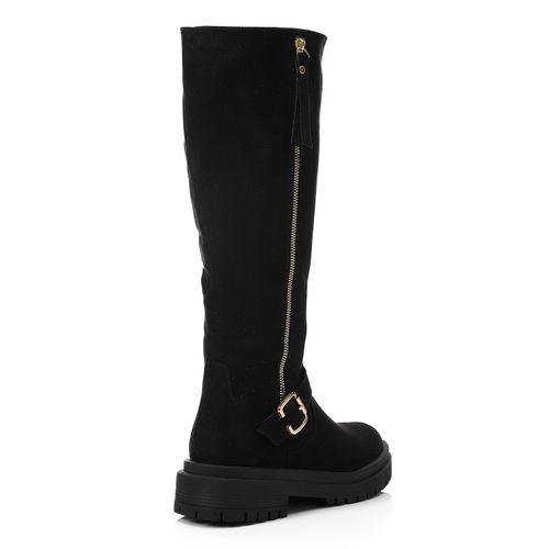 Faux Suede Knee-High Boots – Black