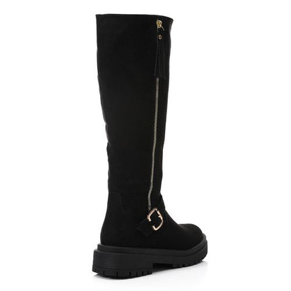 Faux Suede Knee-High Boots – Black