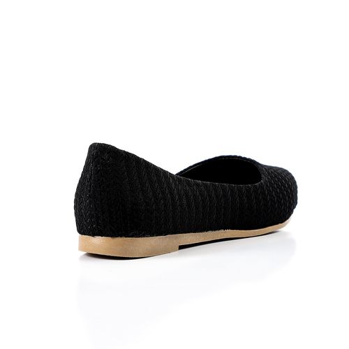 Fabric Textured Pointed Toe Flats – Black