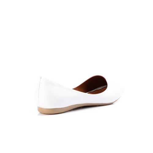 Faux Leather Round Toe Ballet Flats – White