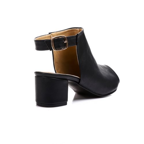 Faux Leather Slingback Block Heel Shoes - Black