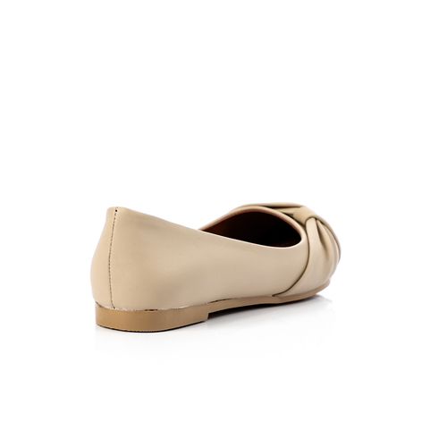 Faux Leather Flats with Bow Accent – Beige