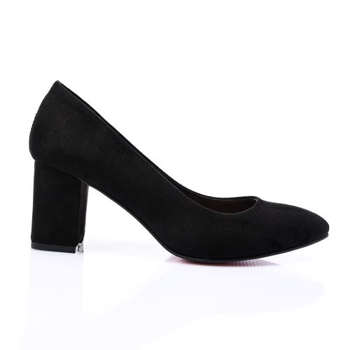 Suede Block Heel Pumps - Black