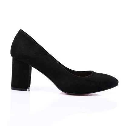 Suede Block Heel Pumps - Black