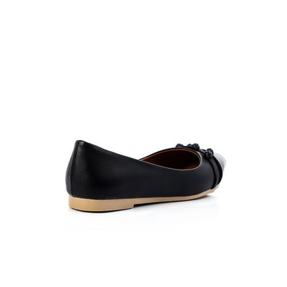 Faux Leather Pointed Toe Flats – Black