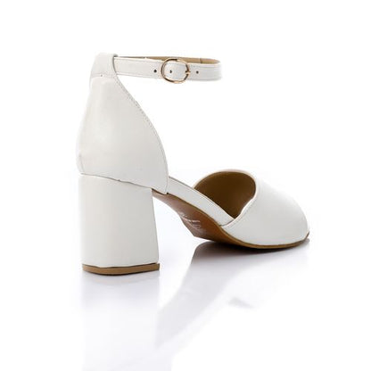 Suede Block Heel Sandals - White