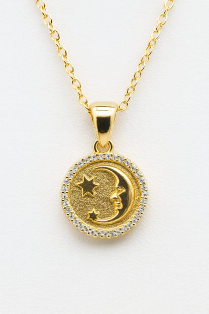 Stainless Steel Moon and Star Pendant Necklace – Gold