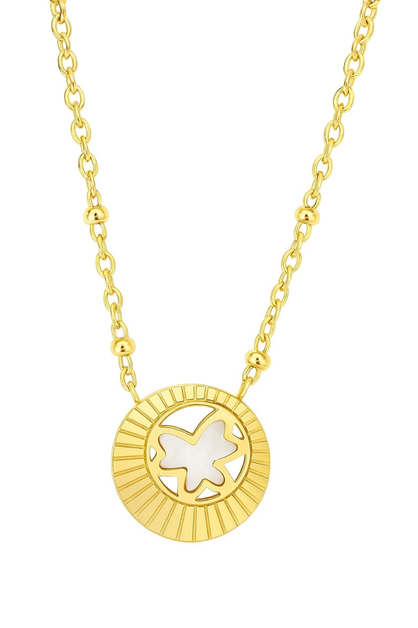 Stainless Steel Circular Pendant Necklace – Gold