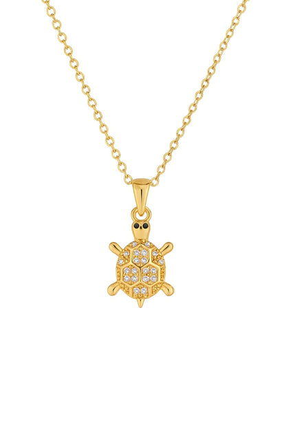 Stainless Steel Crystal Turtle Pendant Necklace – Gold