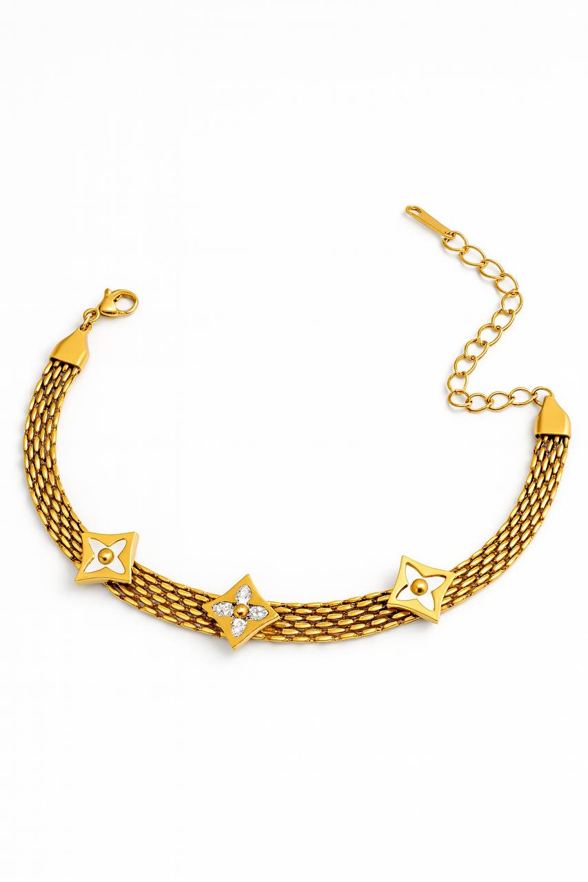 Stainless Steel Star Charm Crystal Bracelet – Gold