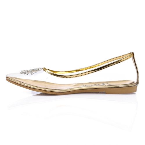PVC Embellished Pointed Flats – Transparent Gold