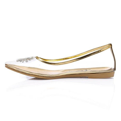 PVC Embellished Pointed Flats – Transparent Gold