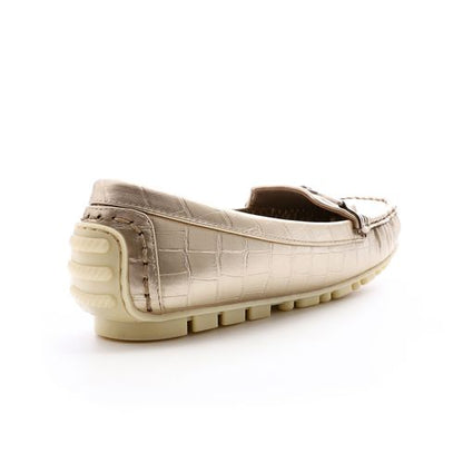Faux Leather Croc-Embossed Loafers – Gold