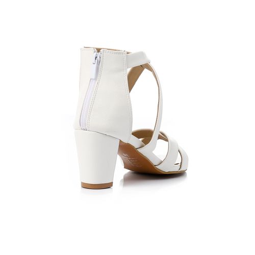 Cross Strap Block Heel Sandals - White