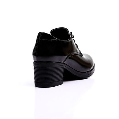 Patent Leather Chunky Heeled Oxfords - Black