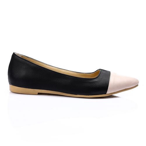 Faux Leather Color-Block Ballet Flats – Black & Nude