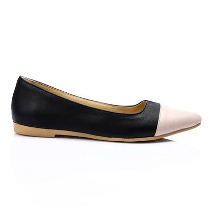 Faux Leather Color-Block Ballet Flats – Black & Nude