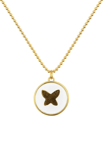 Stainless Steel Circular Butterfly Pendant Necklace – Gold