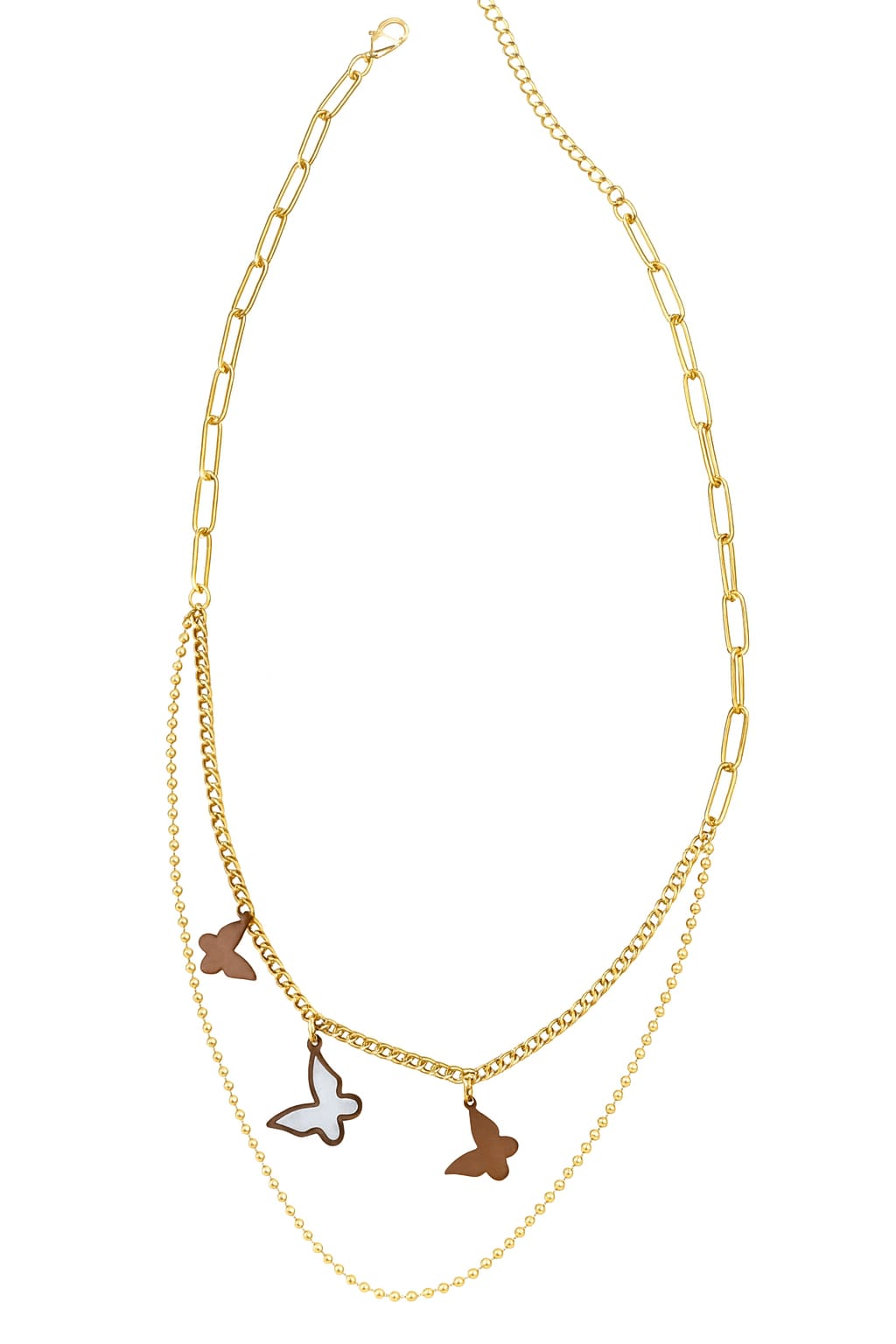 Stainless Steel Layered Butterfly Charm Necklace – Gold