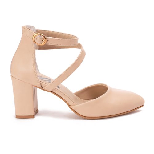 Ankle-Strap Block Heels - Beige