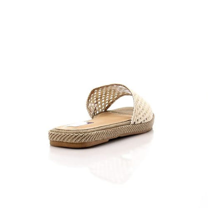 Faux Leather Woven Slide Sandals - White