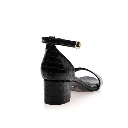 Faux Leather Ankle Strap Block Heel Sandals – Black