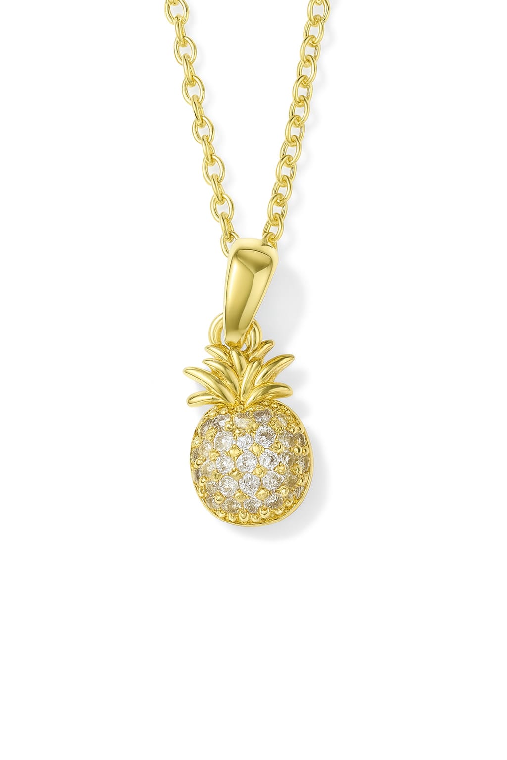 Stainless Steel Crystal Pineapple Pendant Necklace – Gold