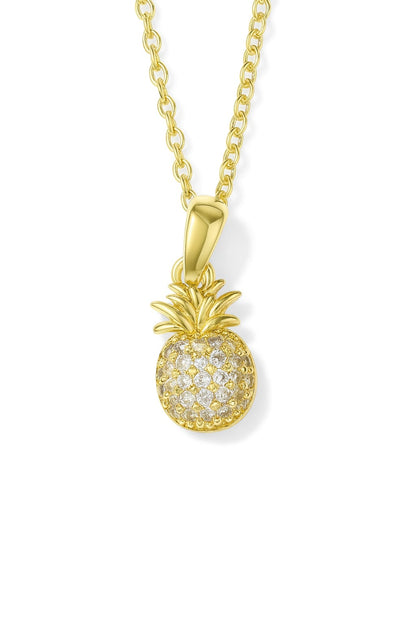 Stainless Steel Crystal Pineapple Pendant Necklace – Gold