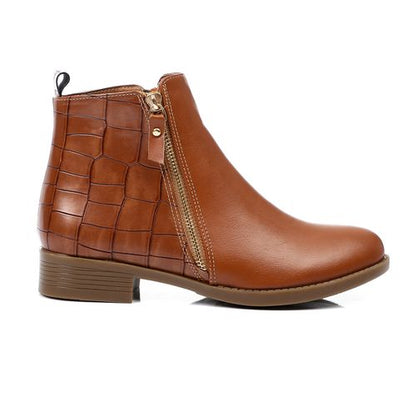 Faux Leather Side-Zip Ankle Boots – Tan