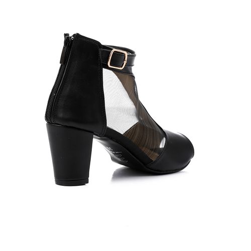 Faux Leather T-Strap Block Heel Sandals - Black