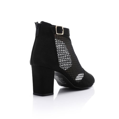 Suede and Mesh Peep-Toe Bootie Sandals - Black