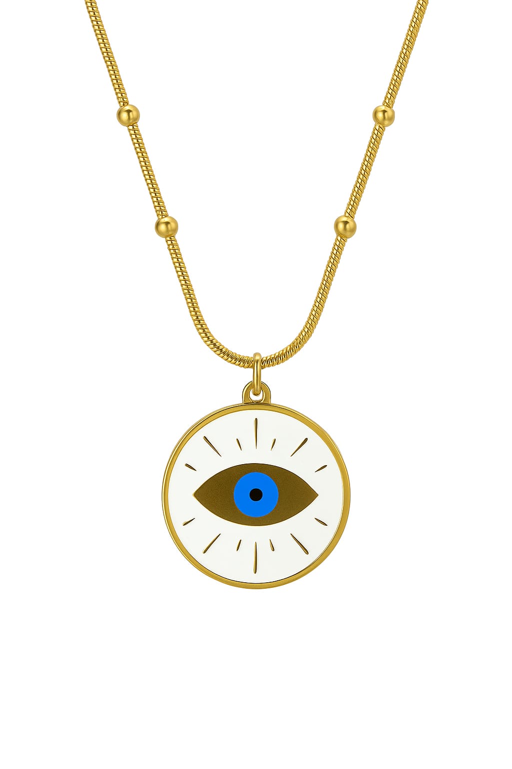 Stainless Steel Evil Eye Enamel Pendant Necklace – Gold