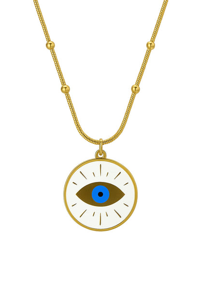 Stainless Steel Evil Eye Enamel Pendant Necklace – Gold