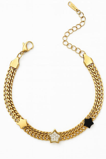 Stainless Steel Double Chain Star Charm Bracelet – Gold
