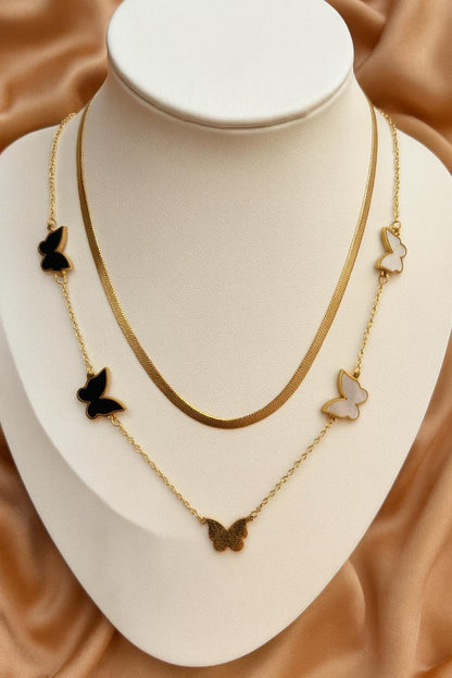 Stainless Steel Double-Layer Butterfly Charm Necklace – Gold